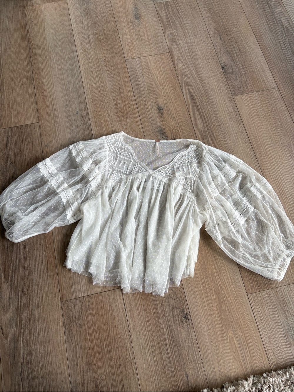 Free People Ivory Swiss Dot Peasant Top